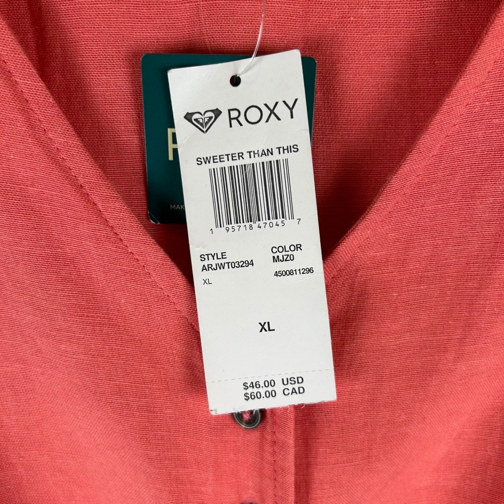 NWT Roxy Women's XL Sweeter Than This Button Up Tie Front Ruffle Sleeve Top - Picture 4 of 15